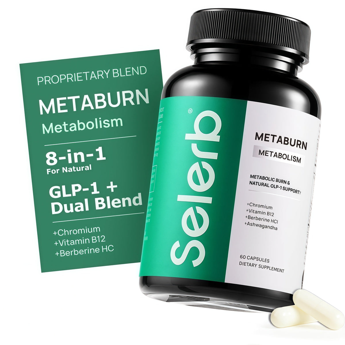 Selerb Berberine + Green Tea + B12 Complex - Gentle Plant-Based Formula with Chromium - 60 Capsules
